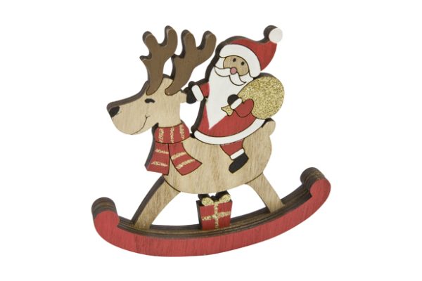 Père noël bois cheval bascule