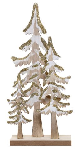 Sapins bois givrés blanc or