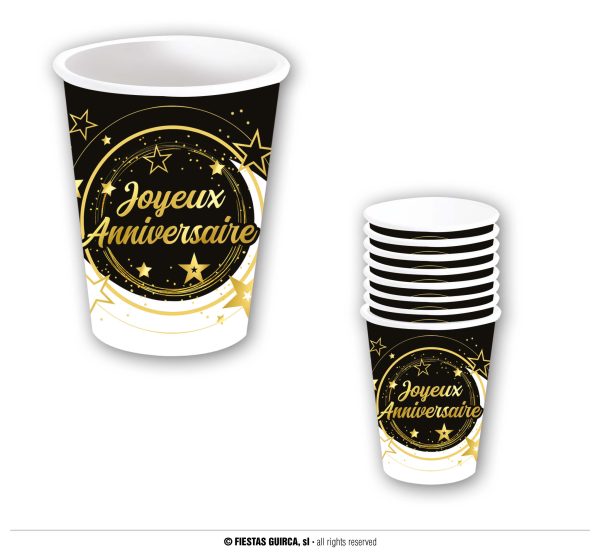 Gobelets joyeux anniversaire noir or