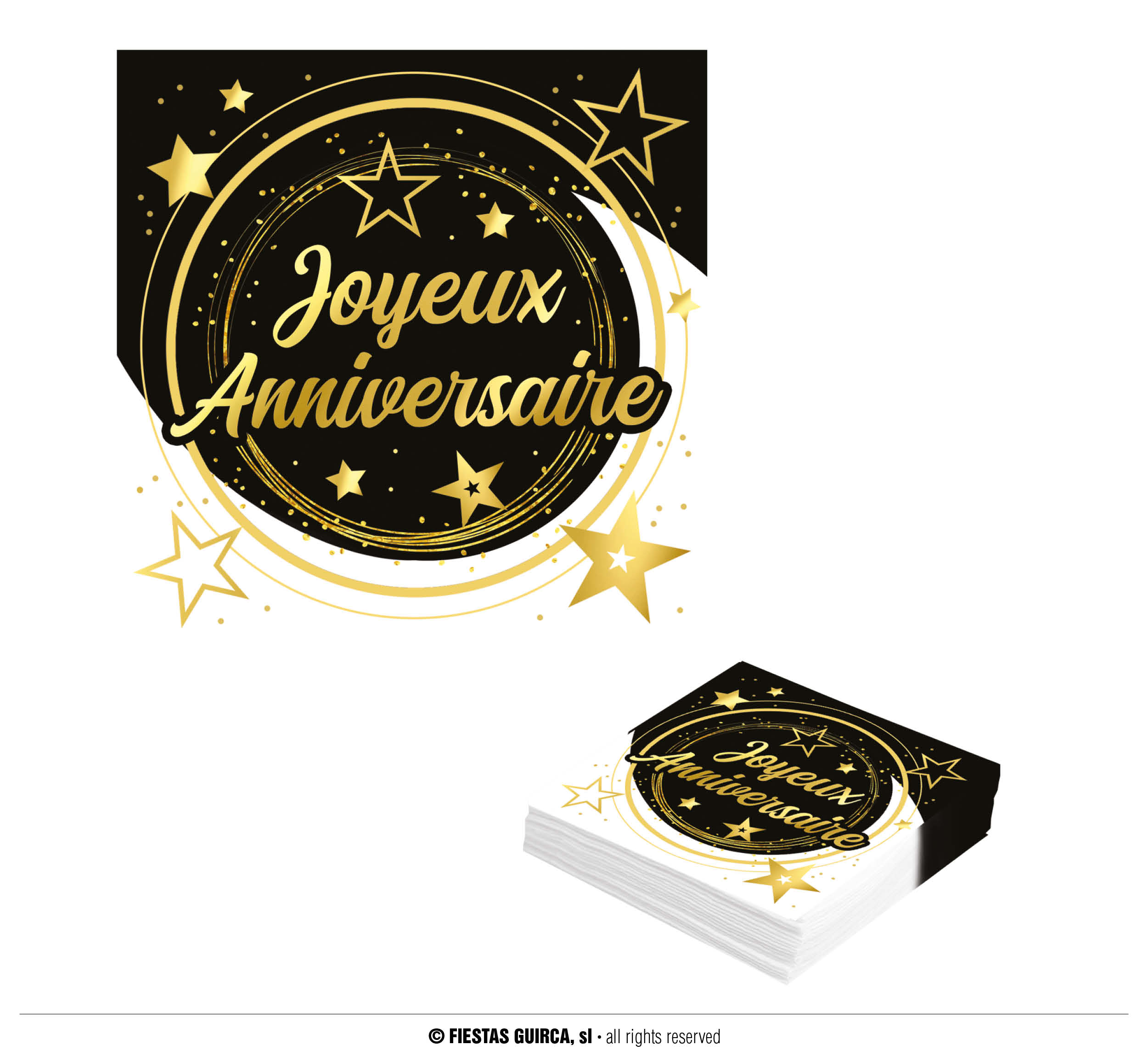 Serviettes joyeux anniversaire noir or - Espace fete