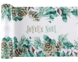 Chemin de table coton vert Joyeux Noël 