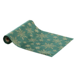 Chemin de table velours flocons or - vert sapin