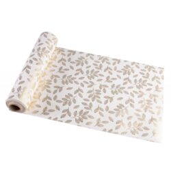 Chemin de table blanc feuilles or 